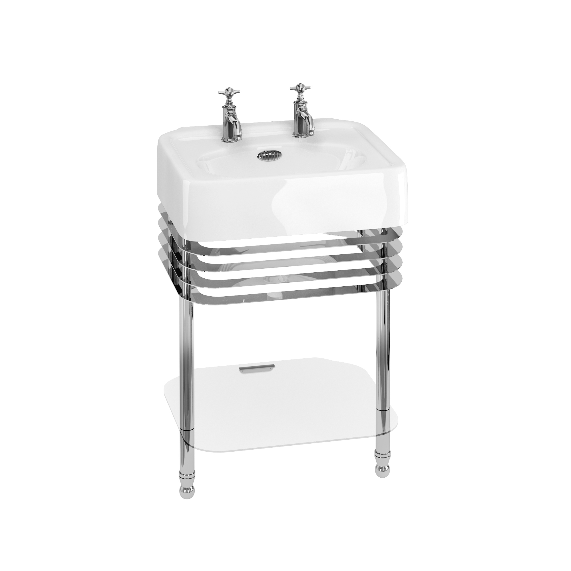Arcade 600mm basin with chrome overflow & basin stand